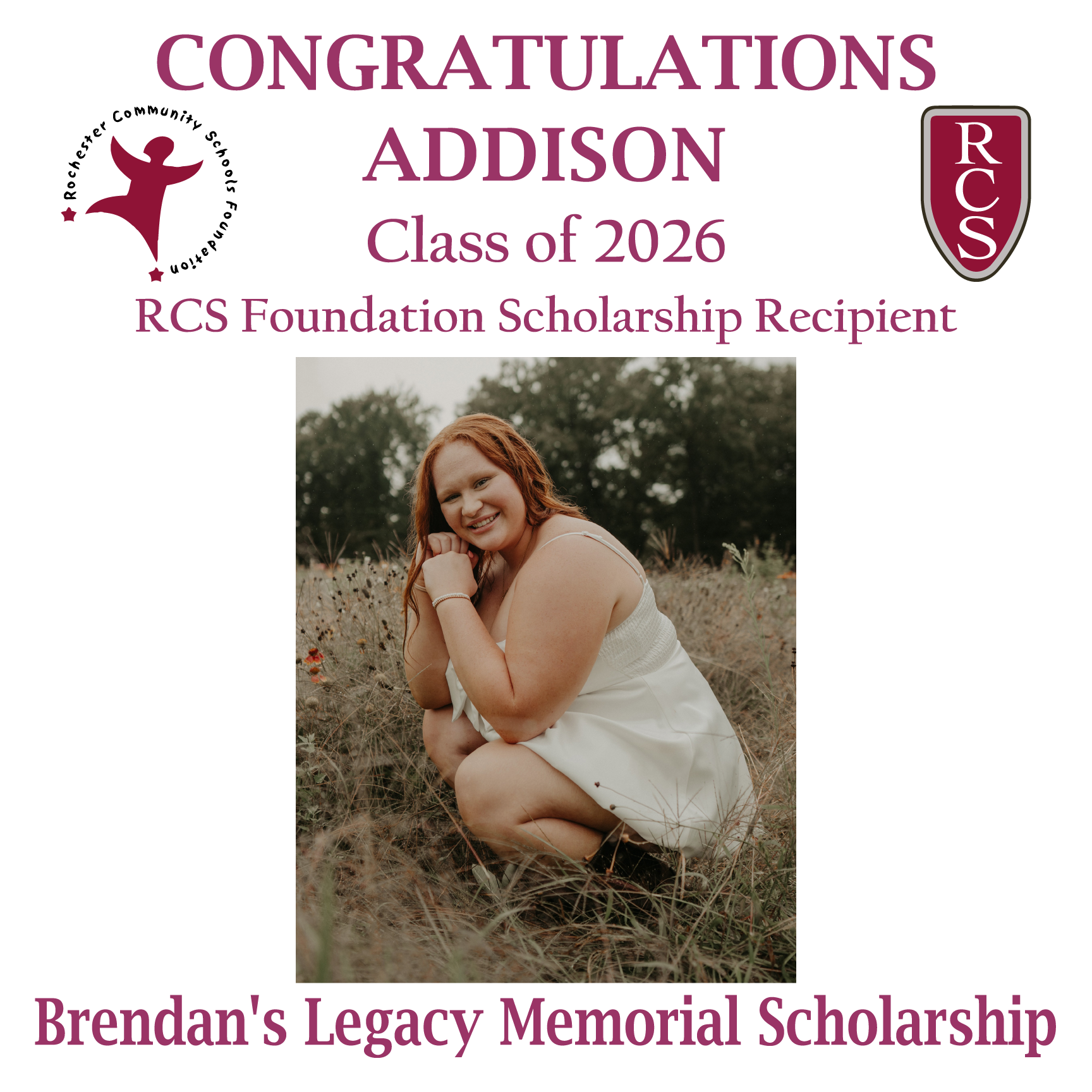 2026 Recipient of Brendan's Legacy Memorial Scholarship