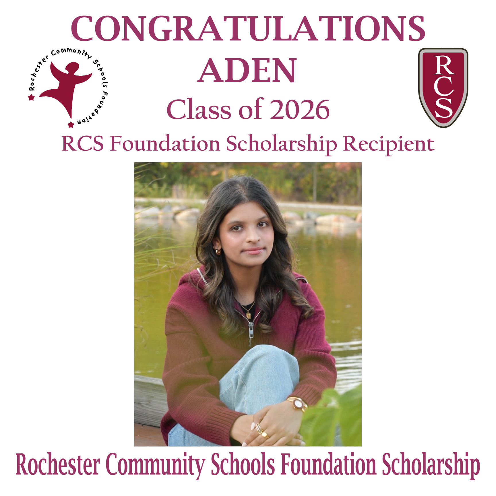 2026 Recipient of Rochester Community Schools Foundation Scholarship