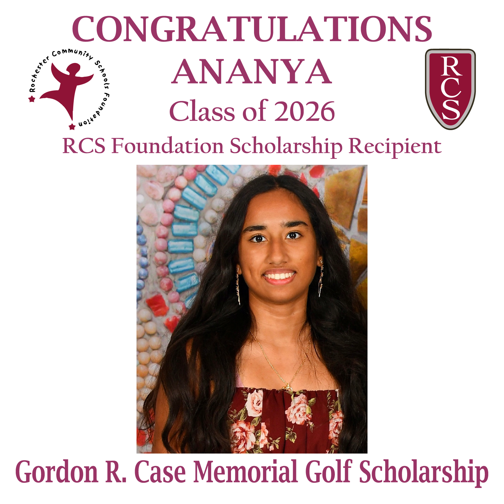 2026 Recipient of Gordon R Case Memorial Golf Scholarship