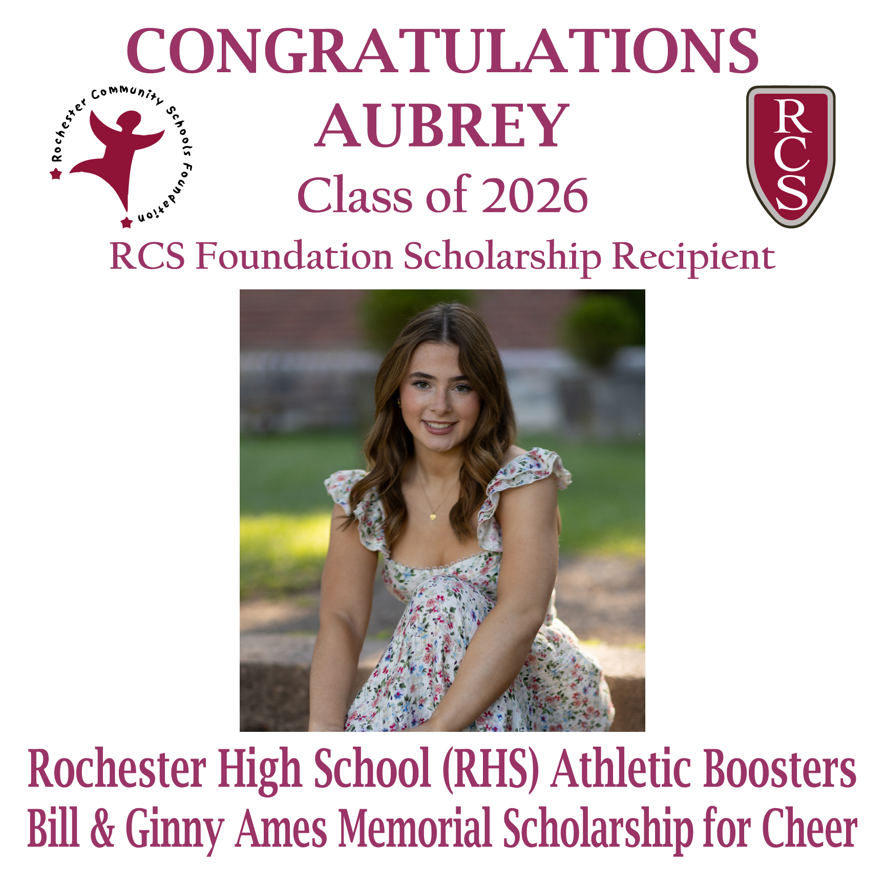 2026 Recipient of Bill and Ginny Ames Memorial for Cheer & RHS Athletic Boosters Scholarships