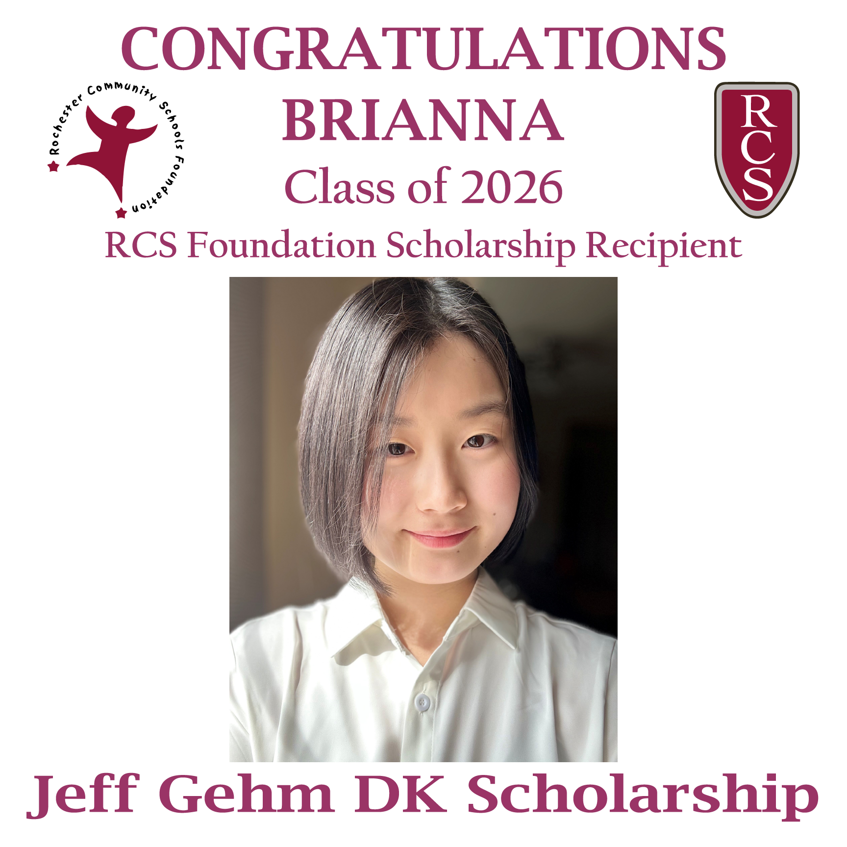 2026 Recipient of Jeff Gehm DK Scholarship