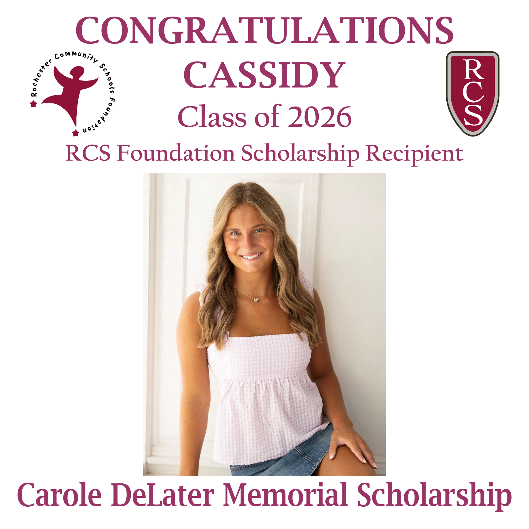 2026 Recipient of Carole DeLater Memorial Scholarship