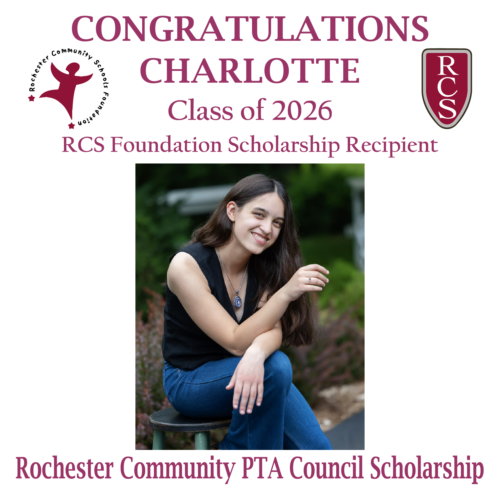2026 Recipient of Rochester Community PTA Council Scholarship