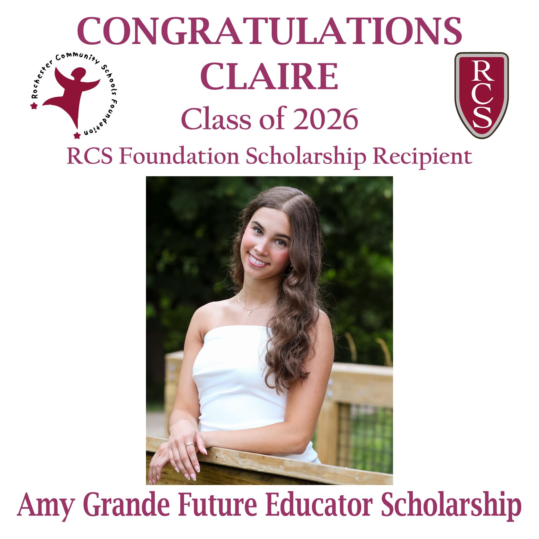 2026 Recipient of Amy Grande Future Educator Scholarship