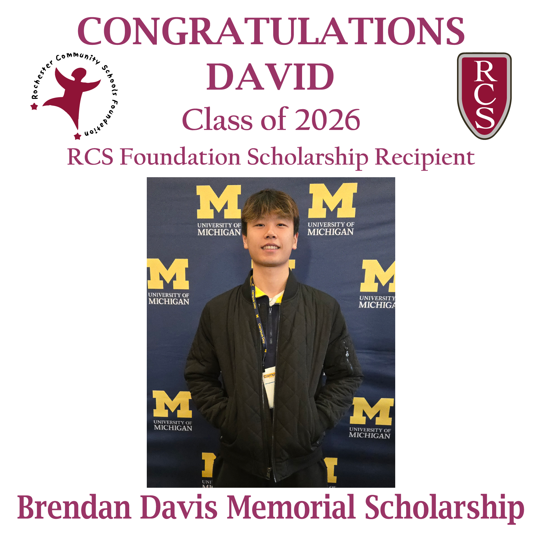 2026 Recipient of Brendan Davis Memorial Scholarship