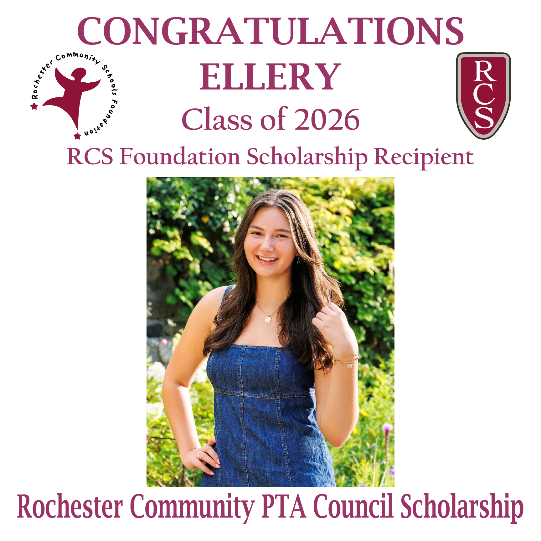 2026 Recipient of Rochester Community PTA Council Scholarship