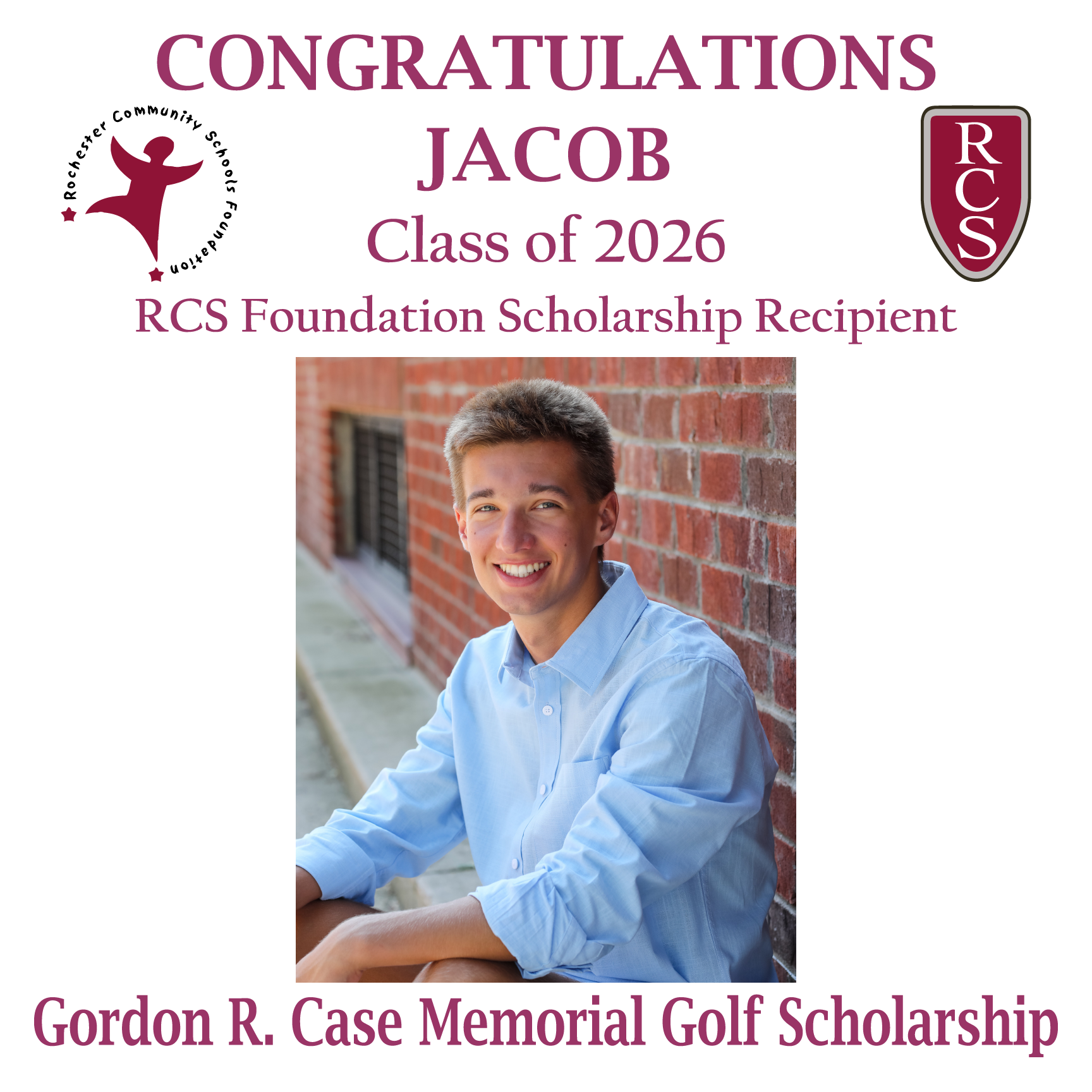 2026 Recipient of Gordon R Case Memorial Golf Scholarship