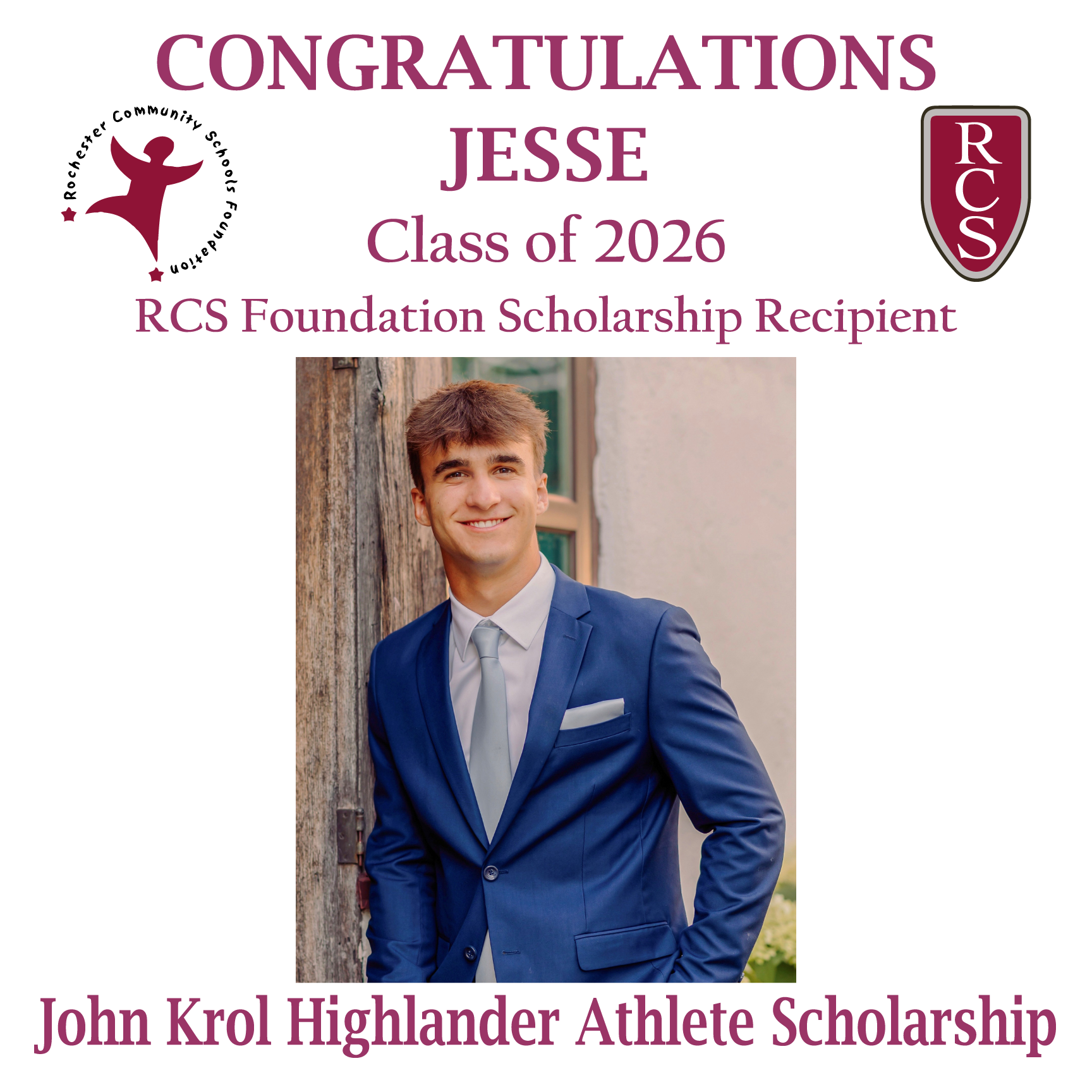 2026 Recipient of John Krol Highlander Athlete Scholarship