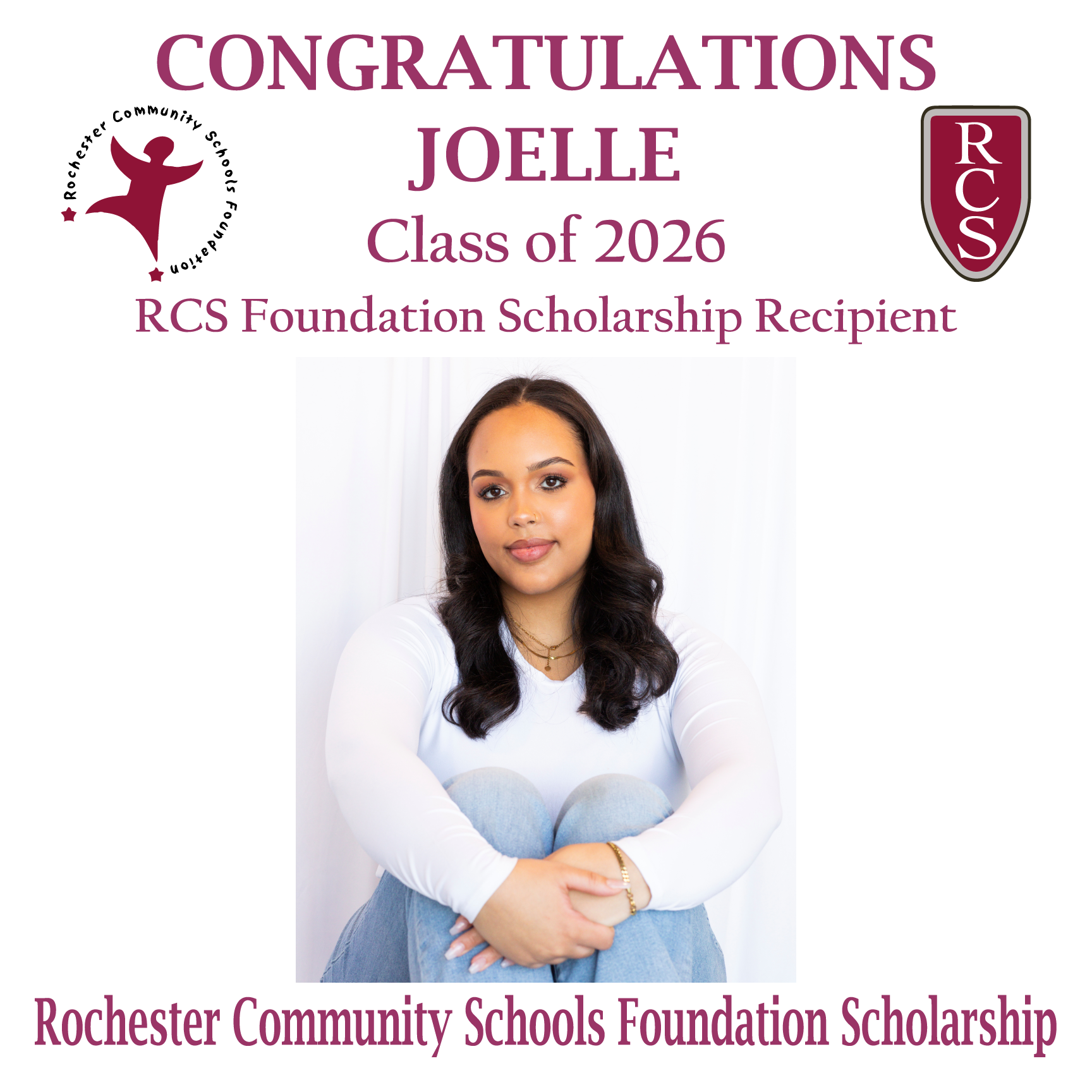 2026 Recipient of Rochester Community Schools Foundation Scholarship