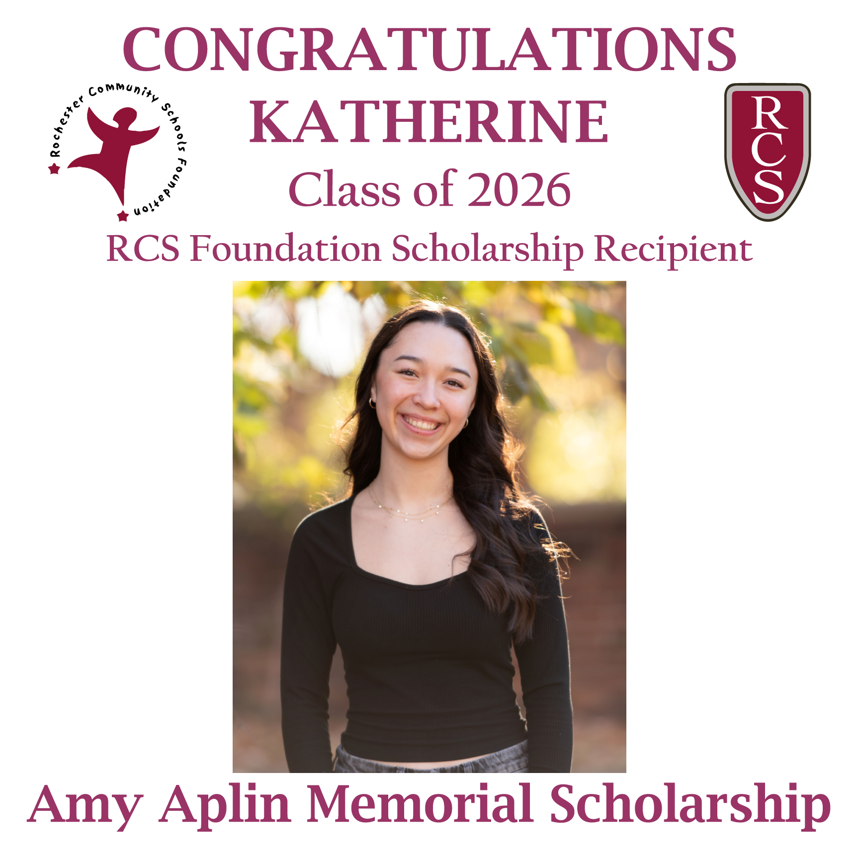 2026 Recipient of Amy Aplin Memorial Scholarship