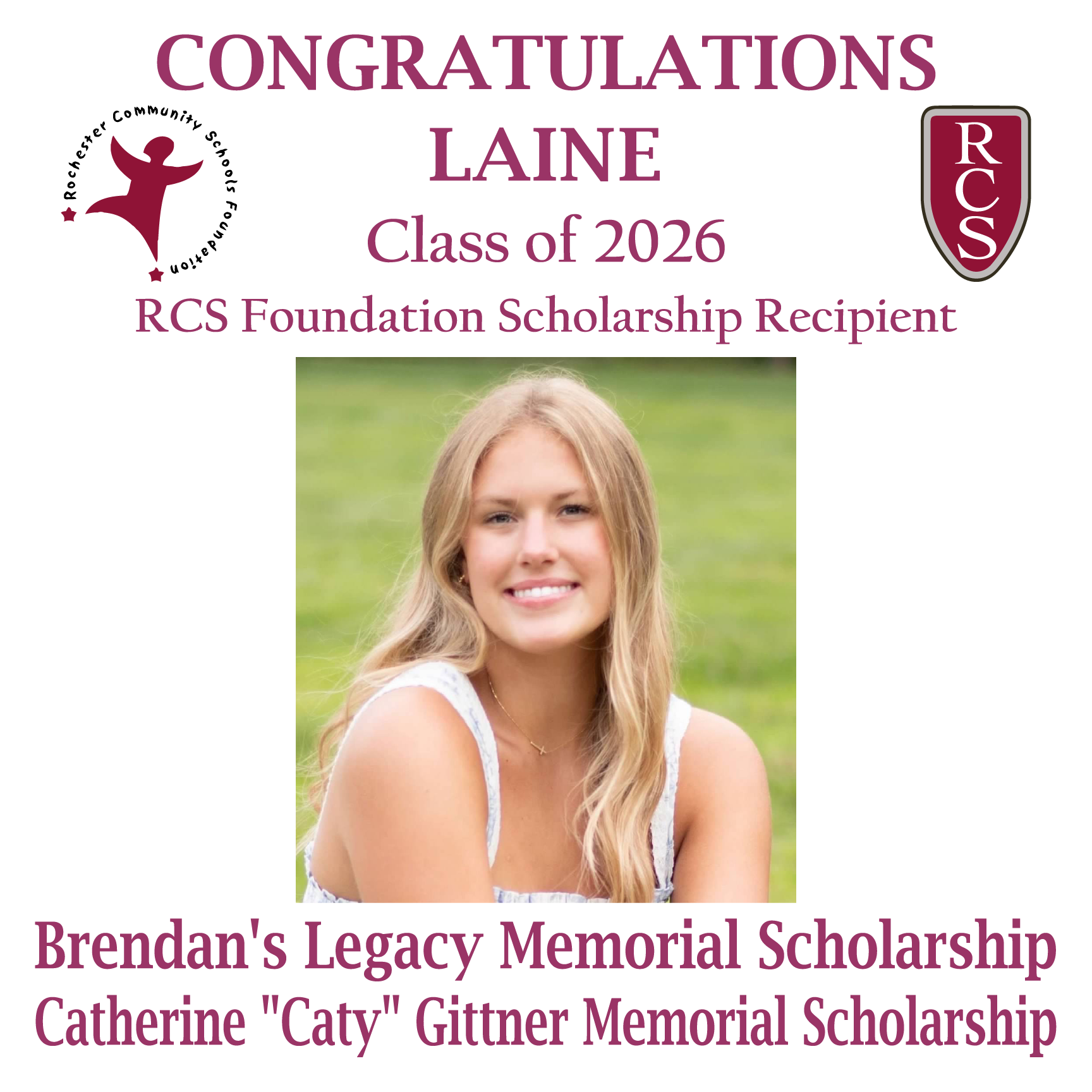 2026 Recipient of Brendan's Legacy Memorial and Catherine