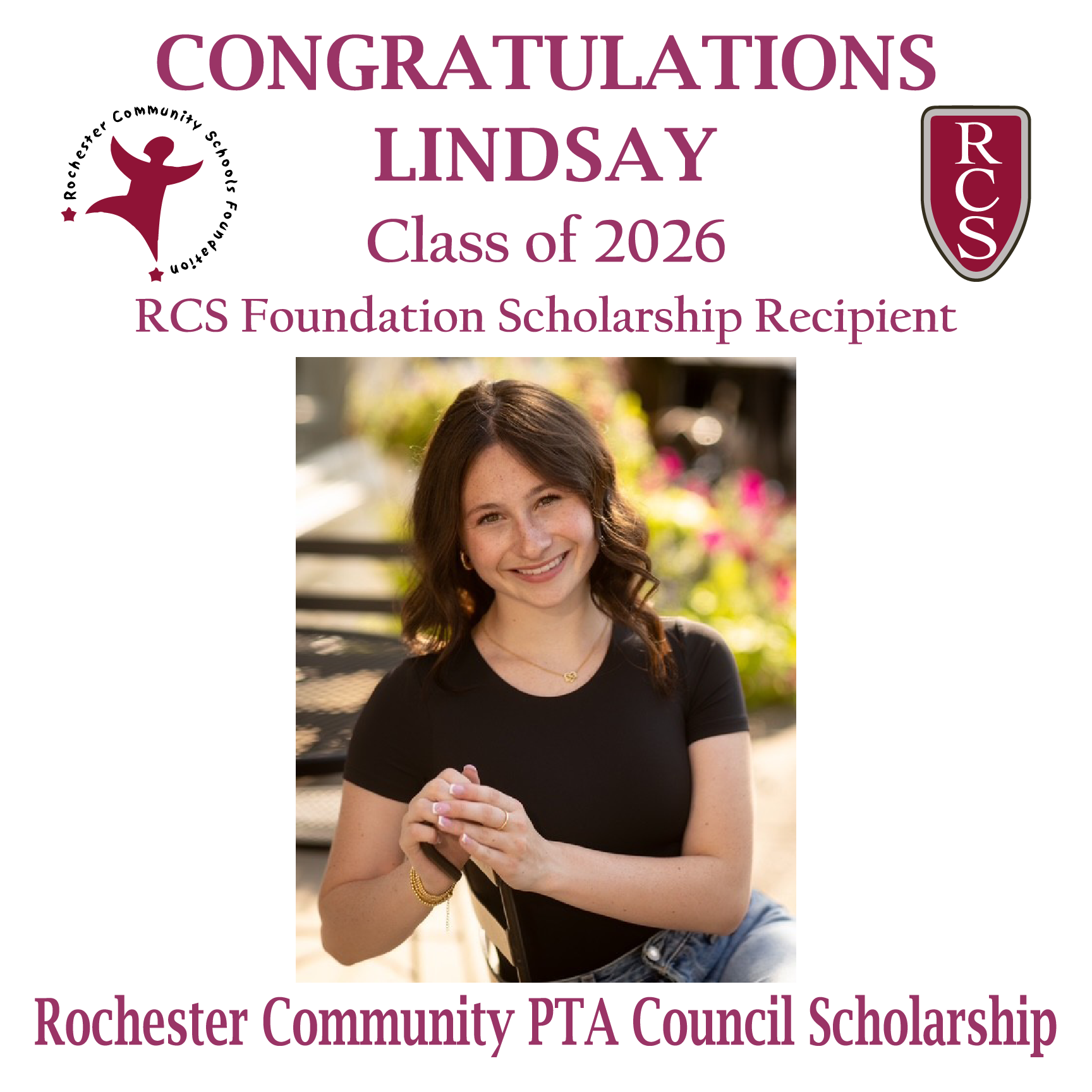 2026 Recipient of Rochester Community PTA Council Scholarship