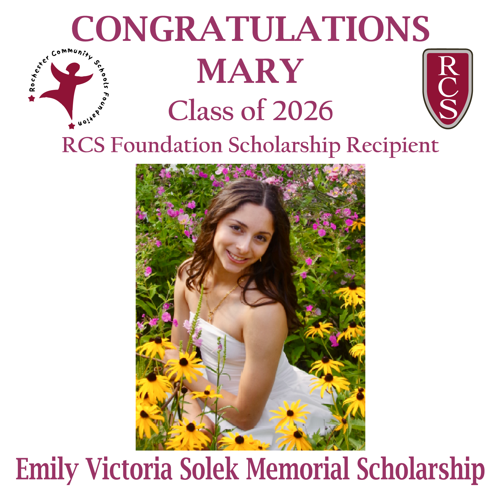 2026 Recipient of Emily Victoria Solek Memorial Scholarship