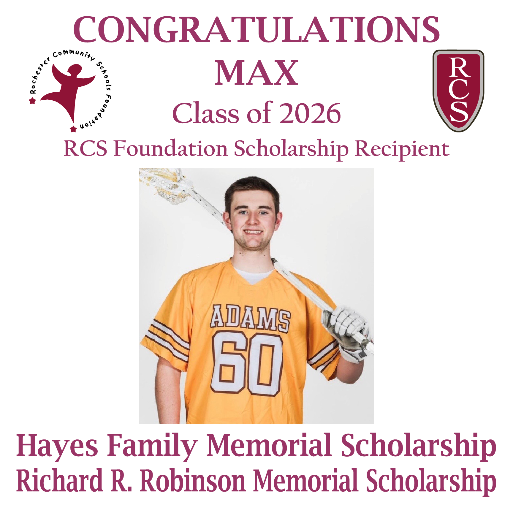 2026 Recipient of Hayes Family Memorial and Richard R. Robinson Memorial Scholarships