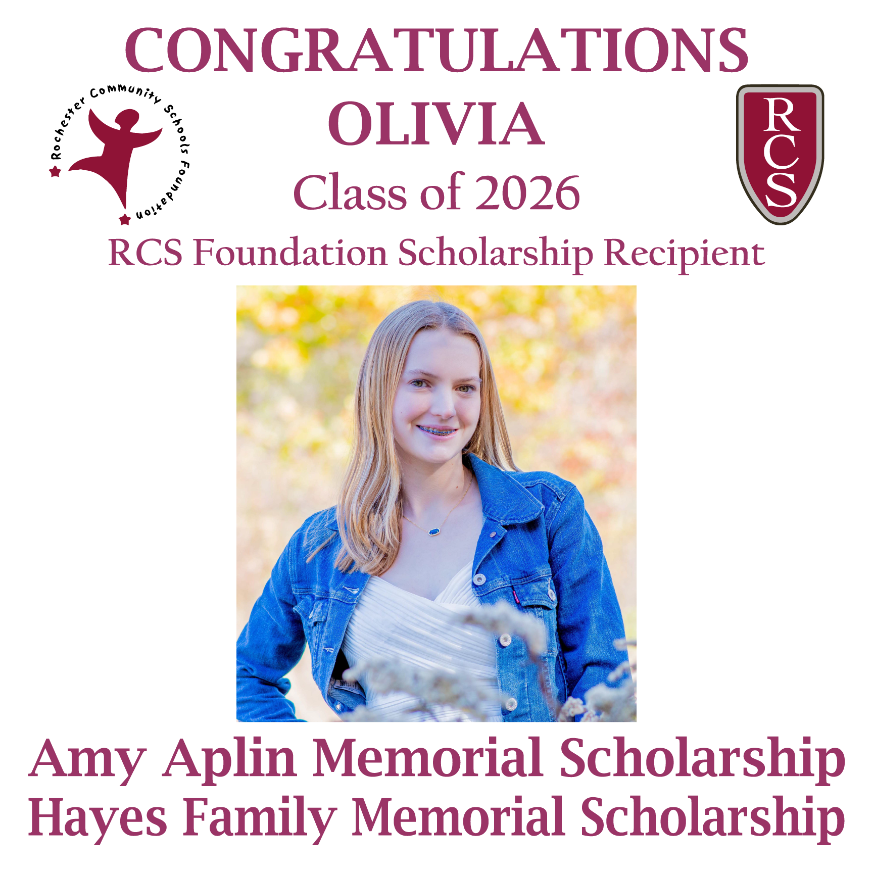 2026 Recipient of Amy Aplin Memorial and Hayes Family Memorial Scholarships