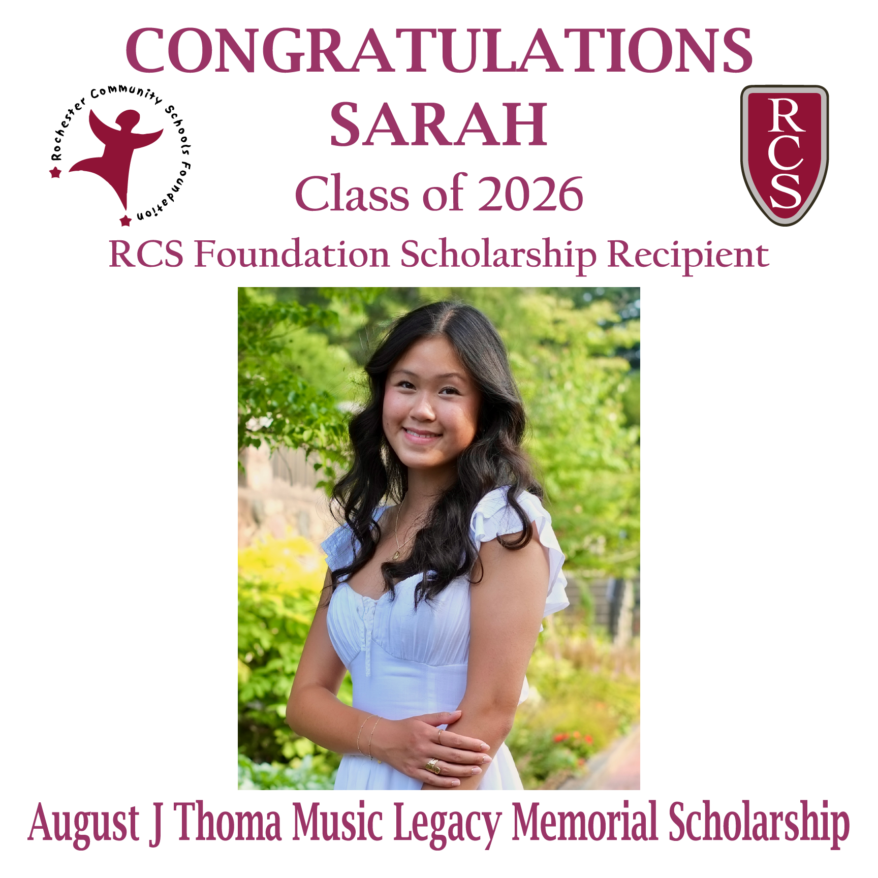 2026 Recipient of August J. Thoma Music Legacy Memorial Scholarship