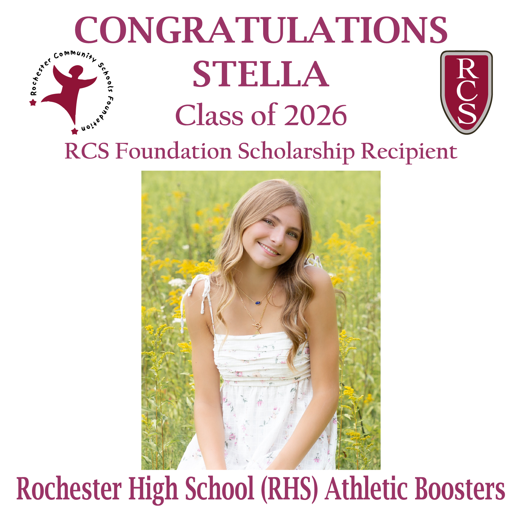 2026 Recipient of Rochester High School Athletic Boosters Scholarship