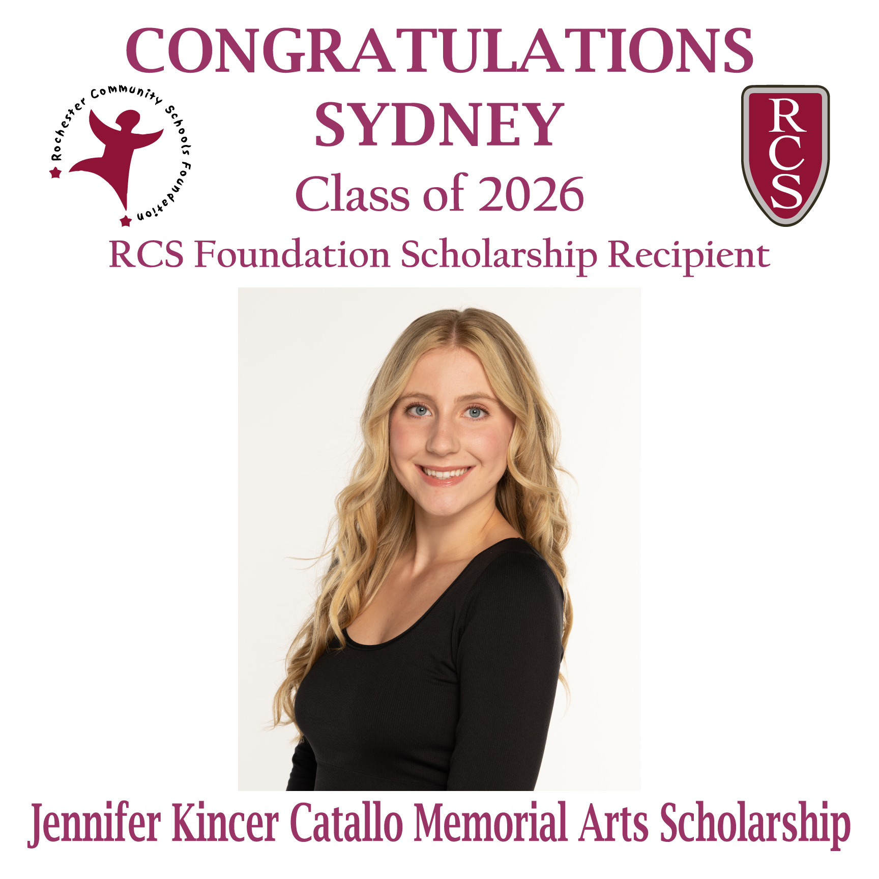 2026 Recipient of Jennifer Kincer Catallo Memorial Arts Scholarship